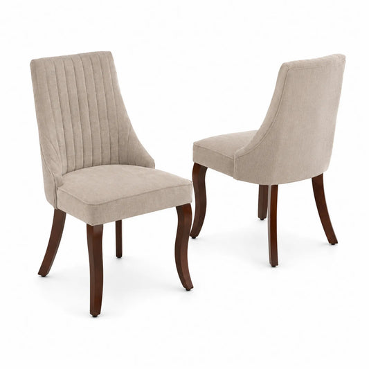Chaises en tissu avec pieds en bois, lot de 2, Beige
