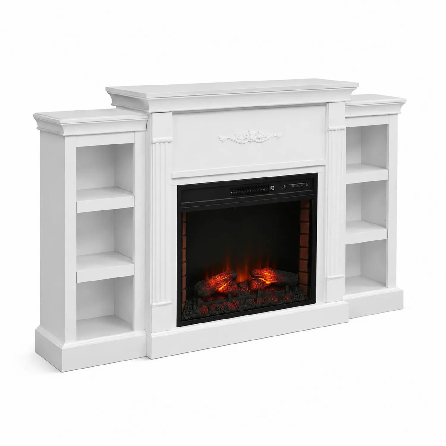 Cheminée électrique blanche avec étagères en MDF
