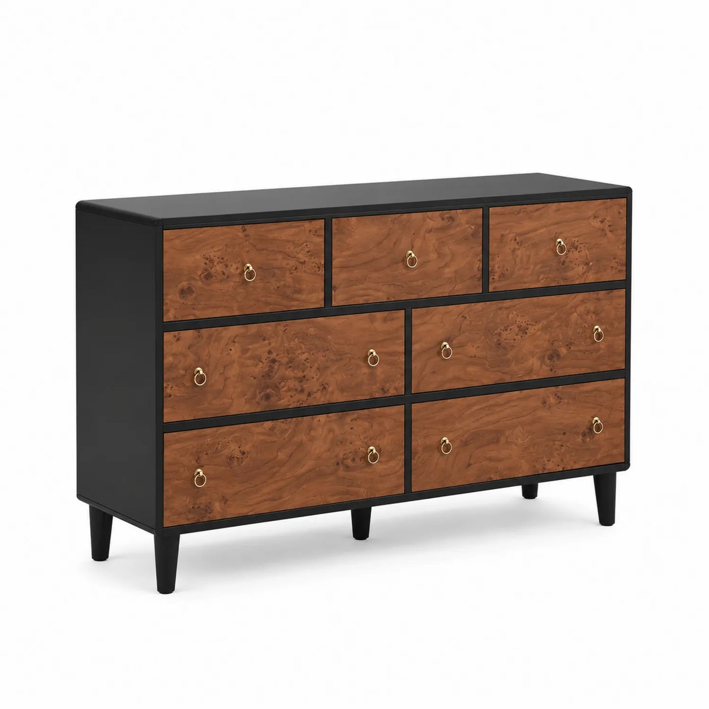 Commode en Bois avec 8 Tiroirs Noir et Noyer