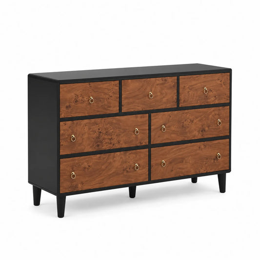 Commode en Bois avec 8 Tiroirs Noir et Noyer