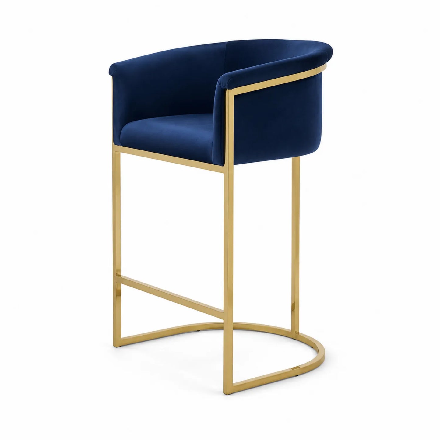 Tabouret de bar en velours bleu et métal doré, hauteur 100 cm