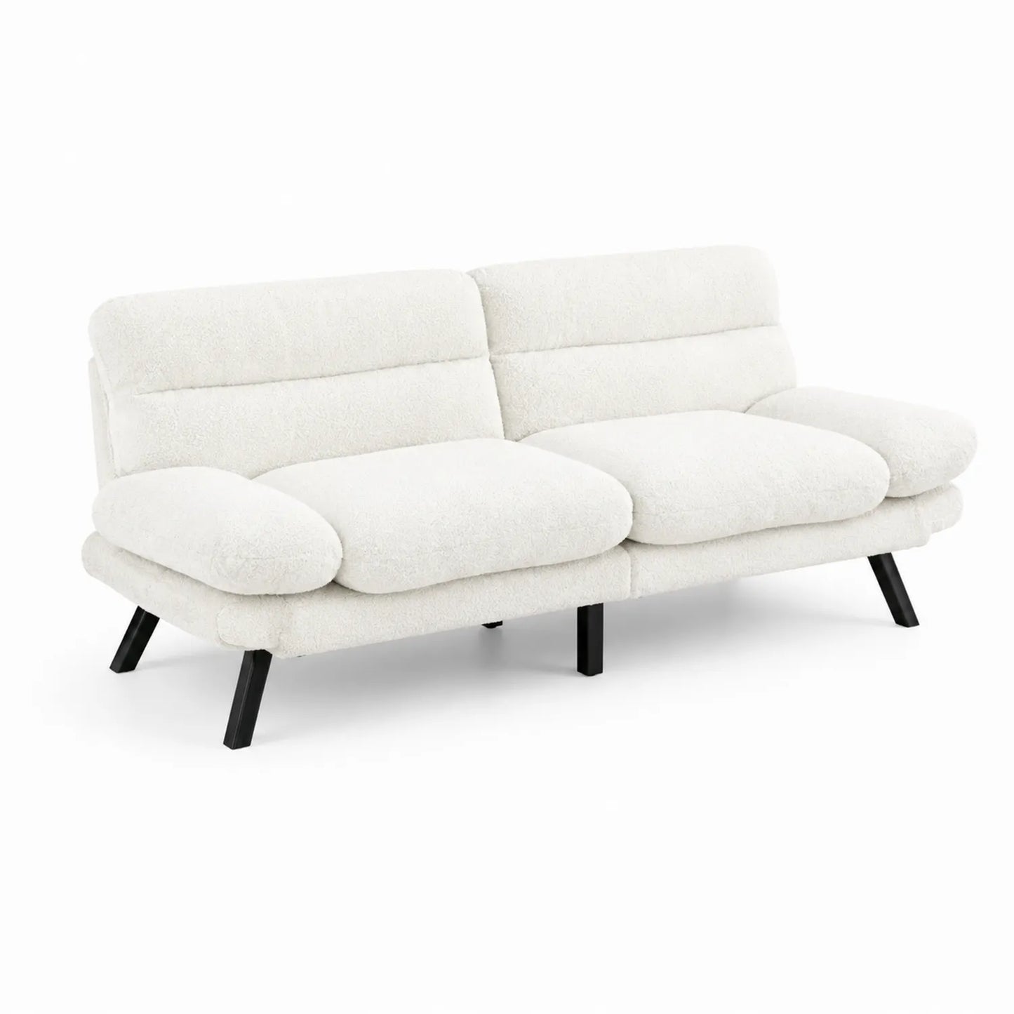 Canapé 3 Places en Tissu Bouclé Blanc avec Pieds en Métal