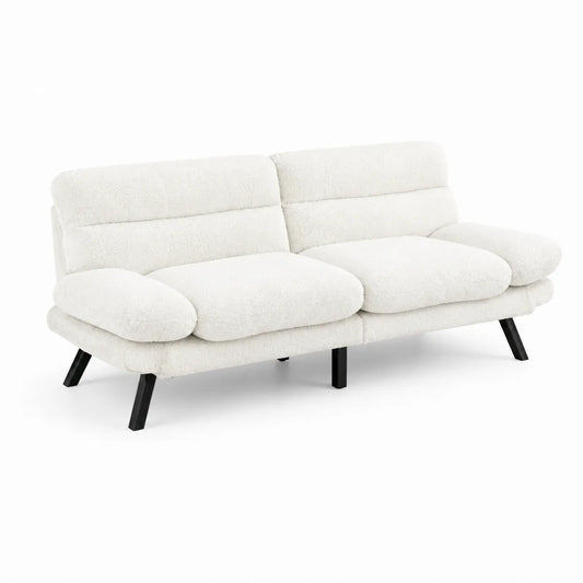 Canapé 3 Places en Tissu Bouclé Blanc avec Pieds en Métal