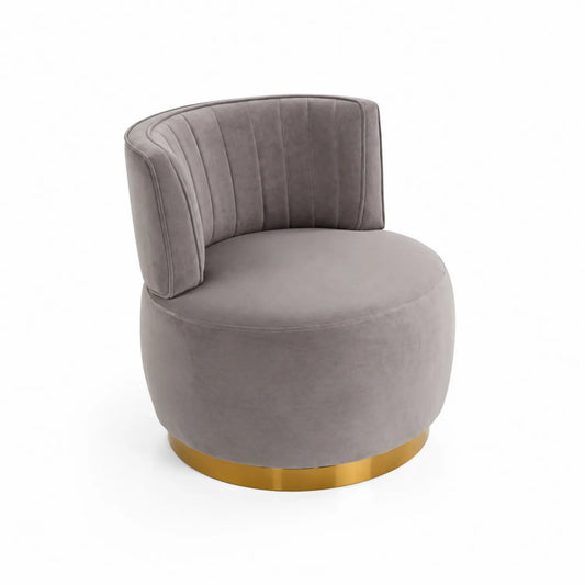 Chaise en velours polyester Gris avec base en métal Doré