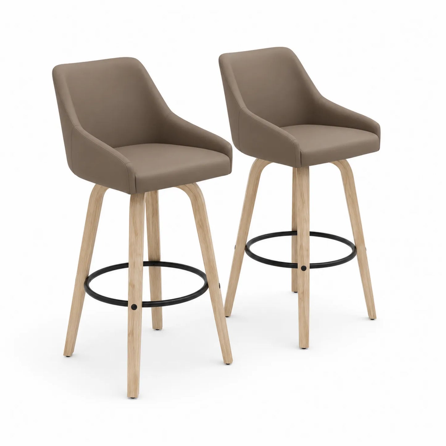 Paire de tabourets en bois et similicuir marron