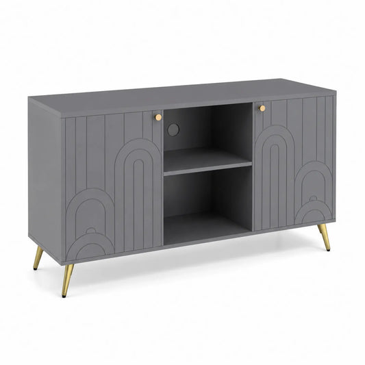 Meuble TV en MDF gris avec pieds en métal doré