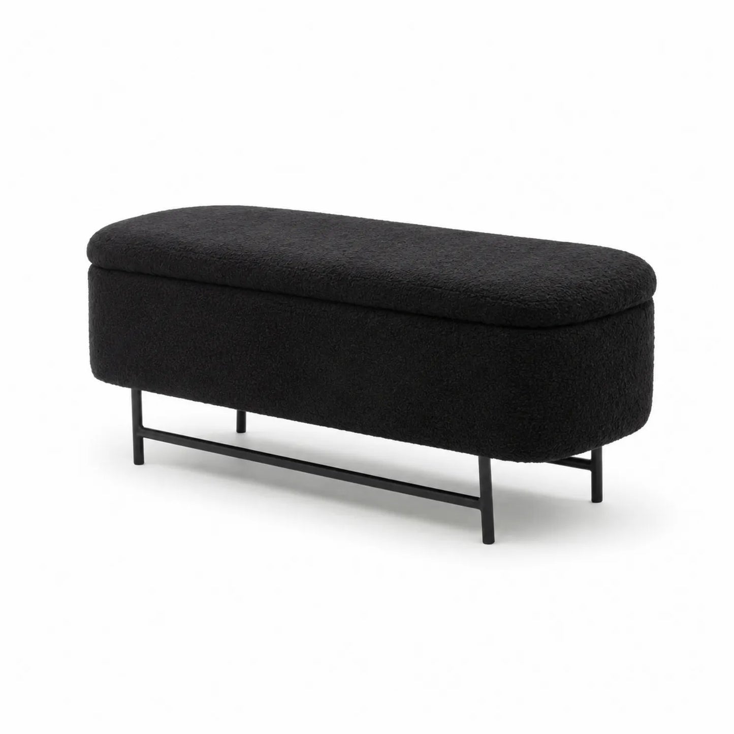 Banc en tissu bouclette noir avec cadre en métal
