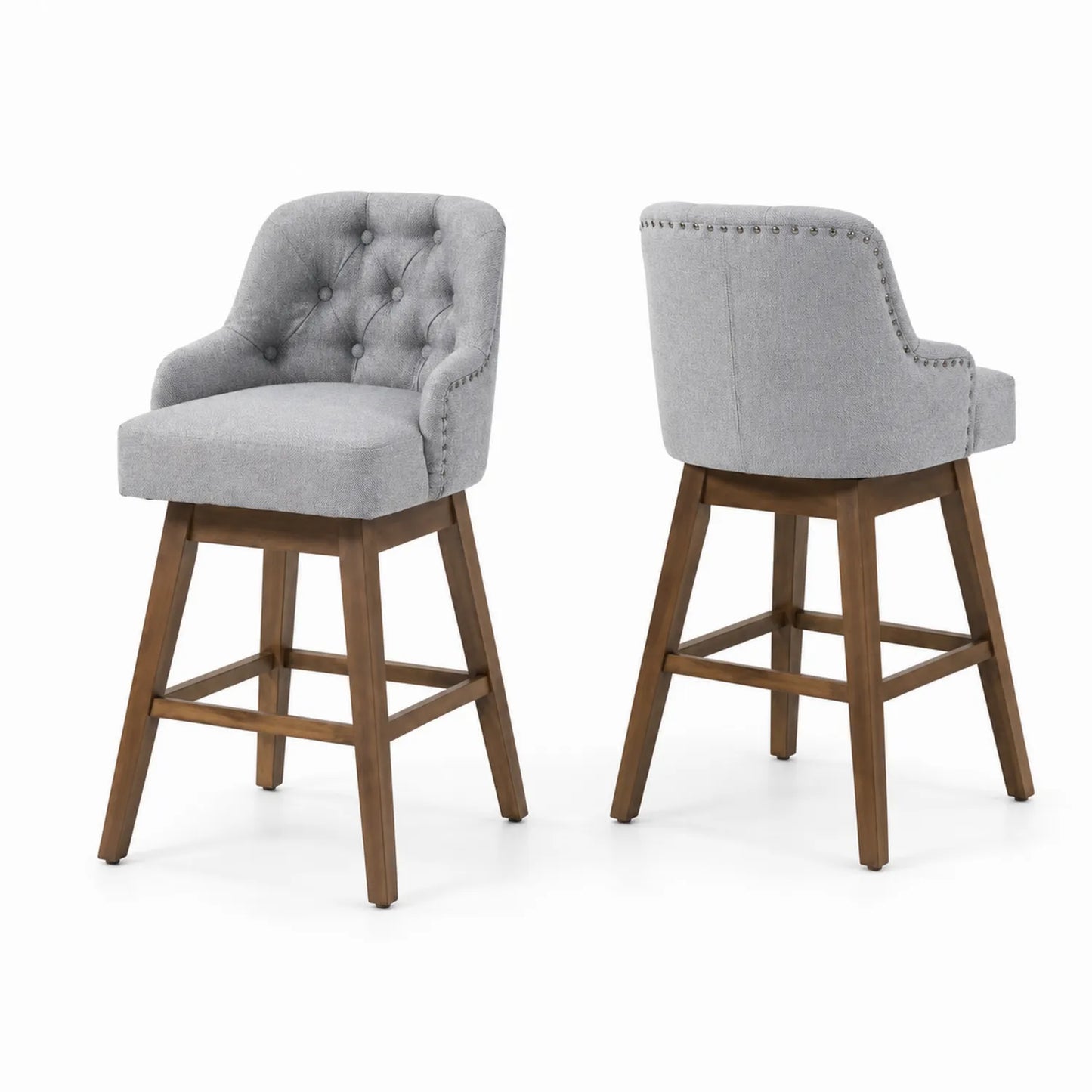 Tabourets de bar pivotants en tissu et bois gris 75 cm (lot de 2)