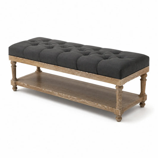 Banc en bois avec coussin en tissu anthracite