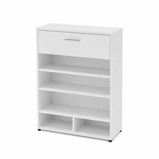 Meuble à Chaussures en Bois Blanc avec Étagères et Tiroir