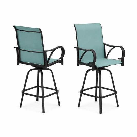 Lot de 2 chaises de jardin pivotantes en métal et tissu Turquoise
