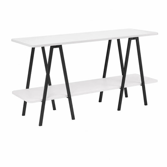 Table console en bois MDF Blanc et métal Noir 120x30x80 cm