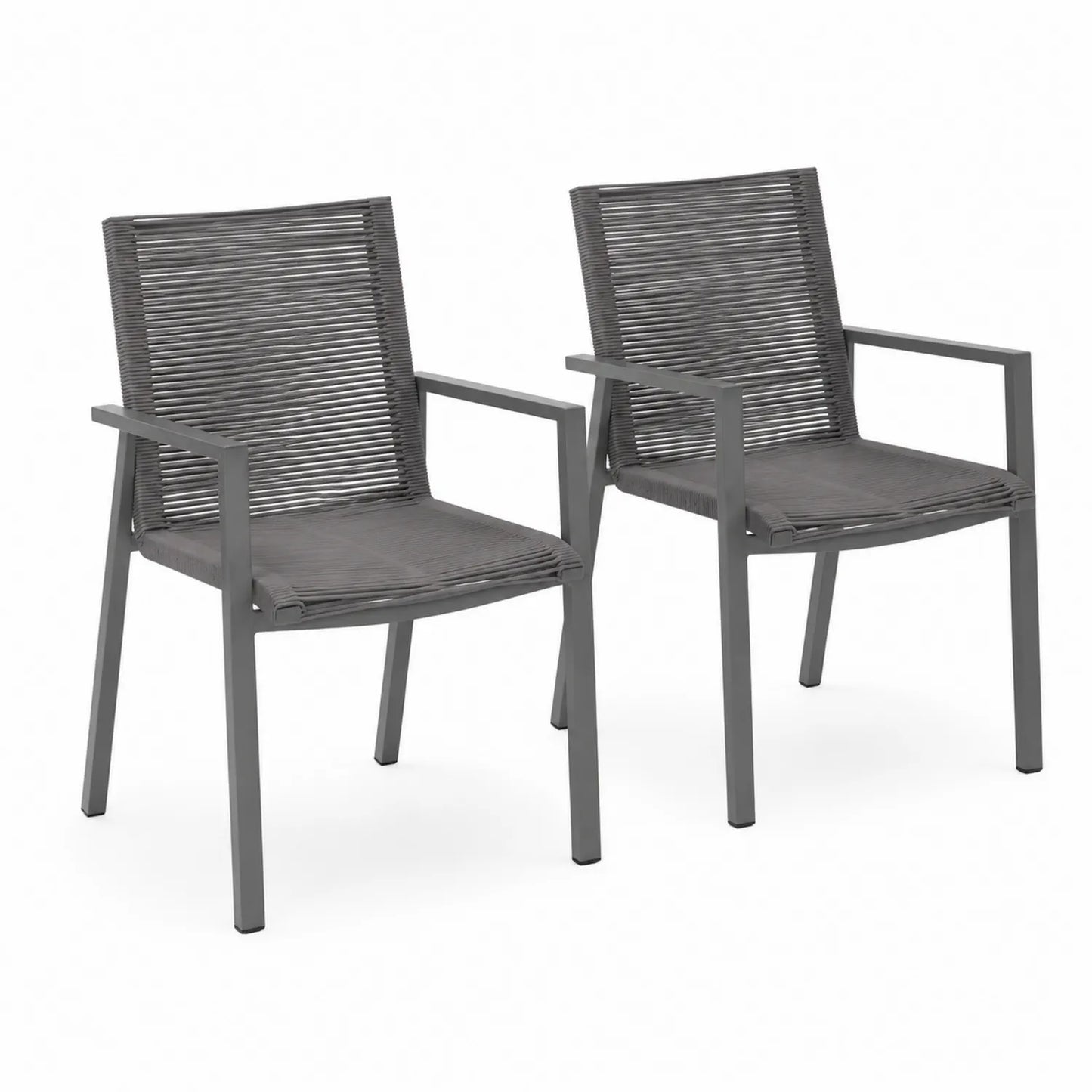 Lot de 2 chaises en aluminium avec assise en corde synthétique Gris
