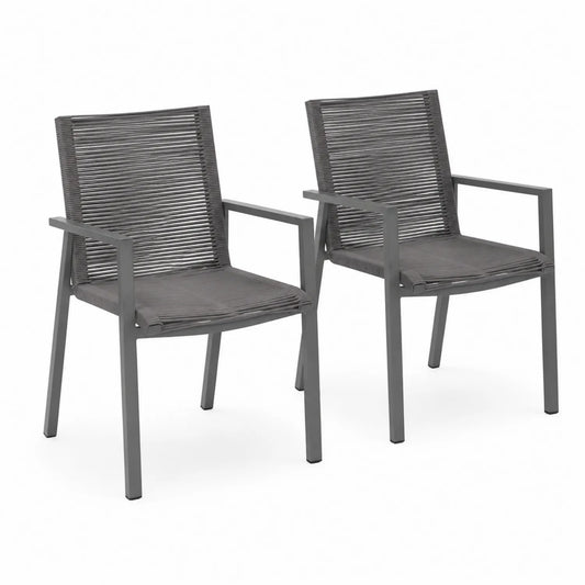 Lot de 2 chaises en aluminium avec assise en corde synthétique Gris