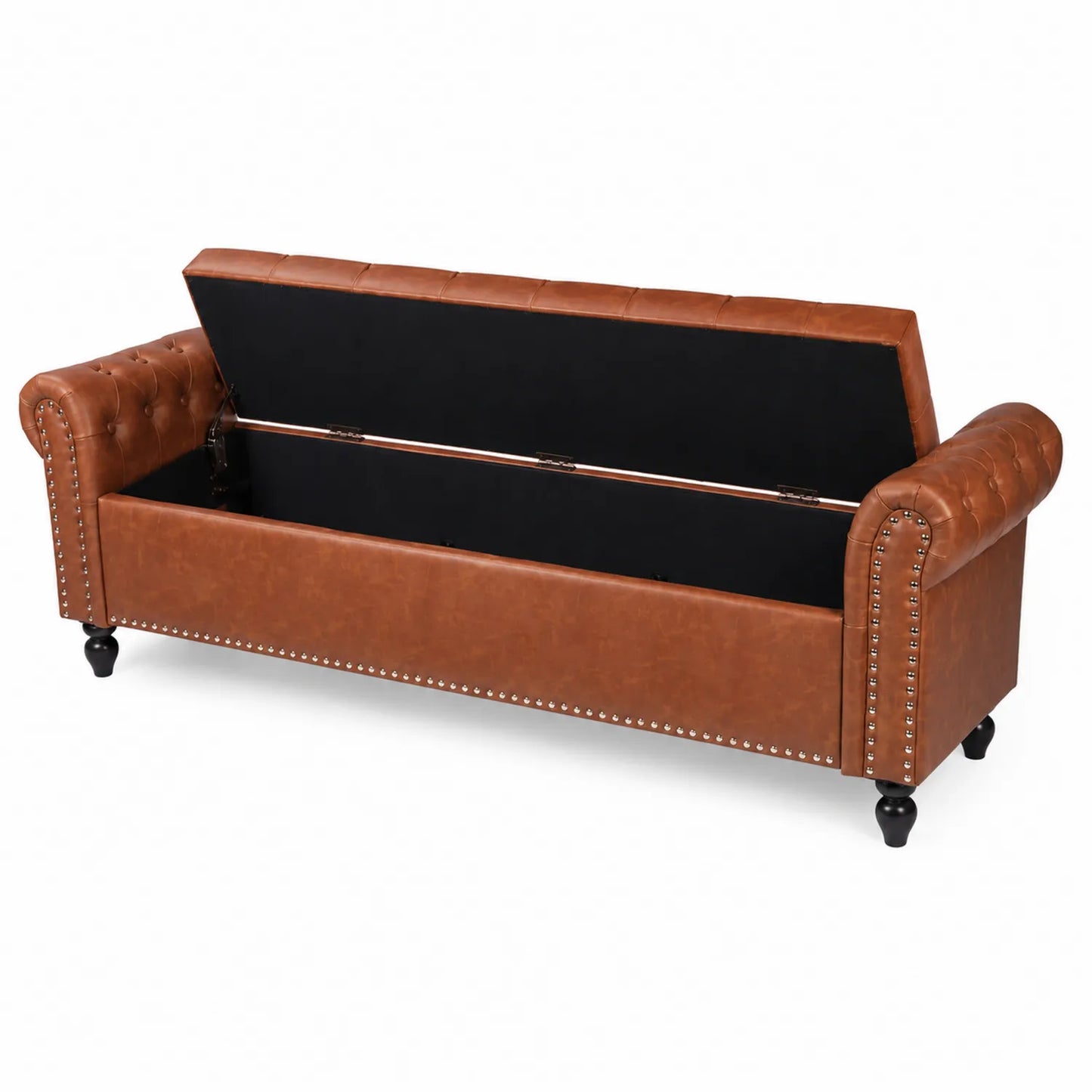 Banc en Cuir Synthétique Marron avec Rangement Intérieur 150cm