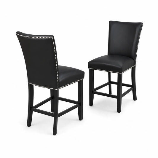 Chaises de bar en cuir synthétique noir avec clous - Lot de 2