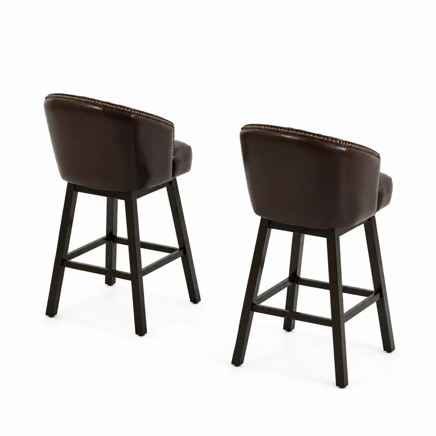 Ensemble de 2 tabourets de bar en cuir PU brun avec pieds en bois