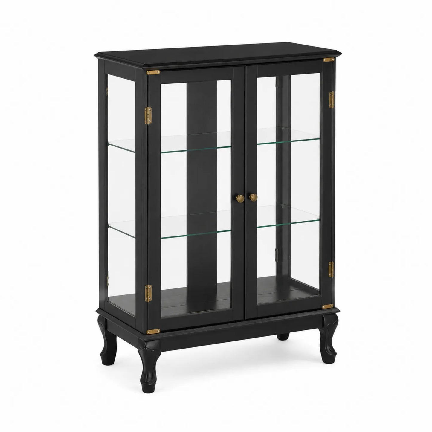Vitrine en bois noir avec portes en verre trempé