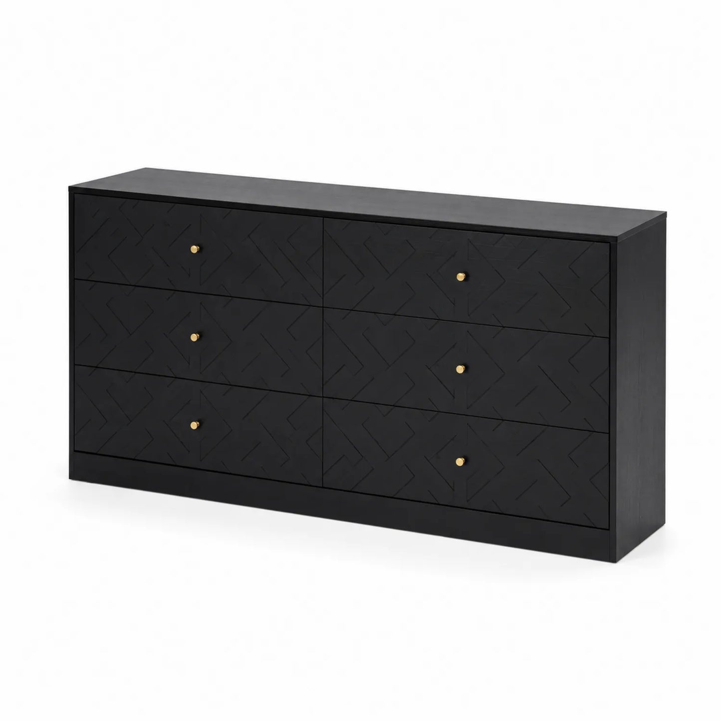 Commode en bois noir avec poignées en métal doré