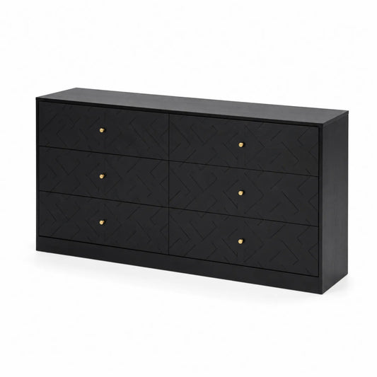 Commode en bois noir avec poignées en métal doré