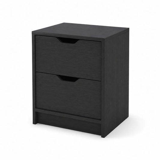Table de chevet à deux tiroirs en MDF noir 40x30x50cm
