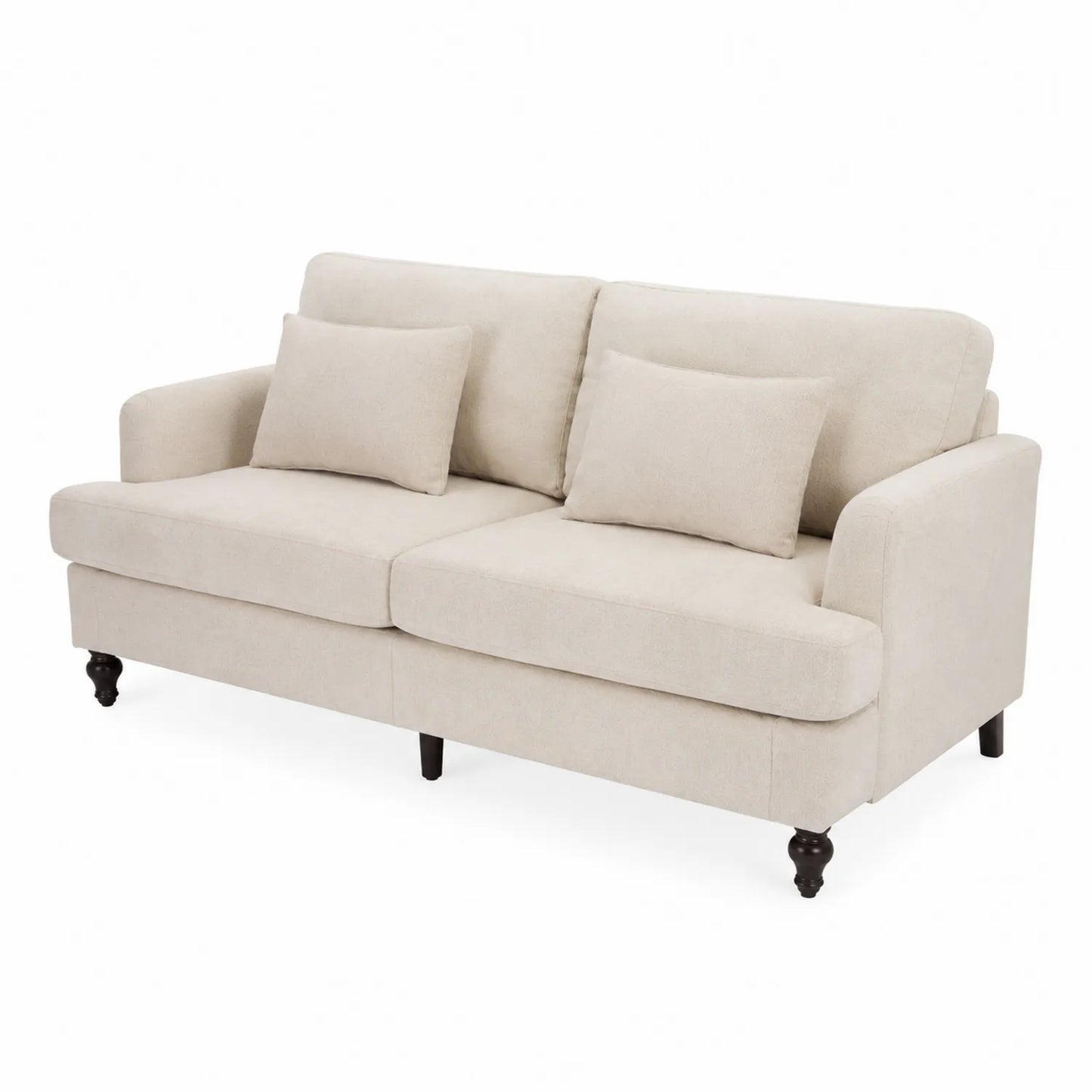 Canapé 3 Places en Tissu Beige avec Pieds en Bois