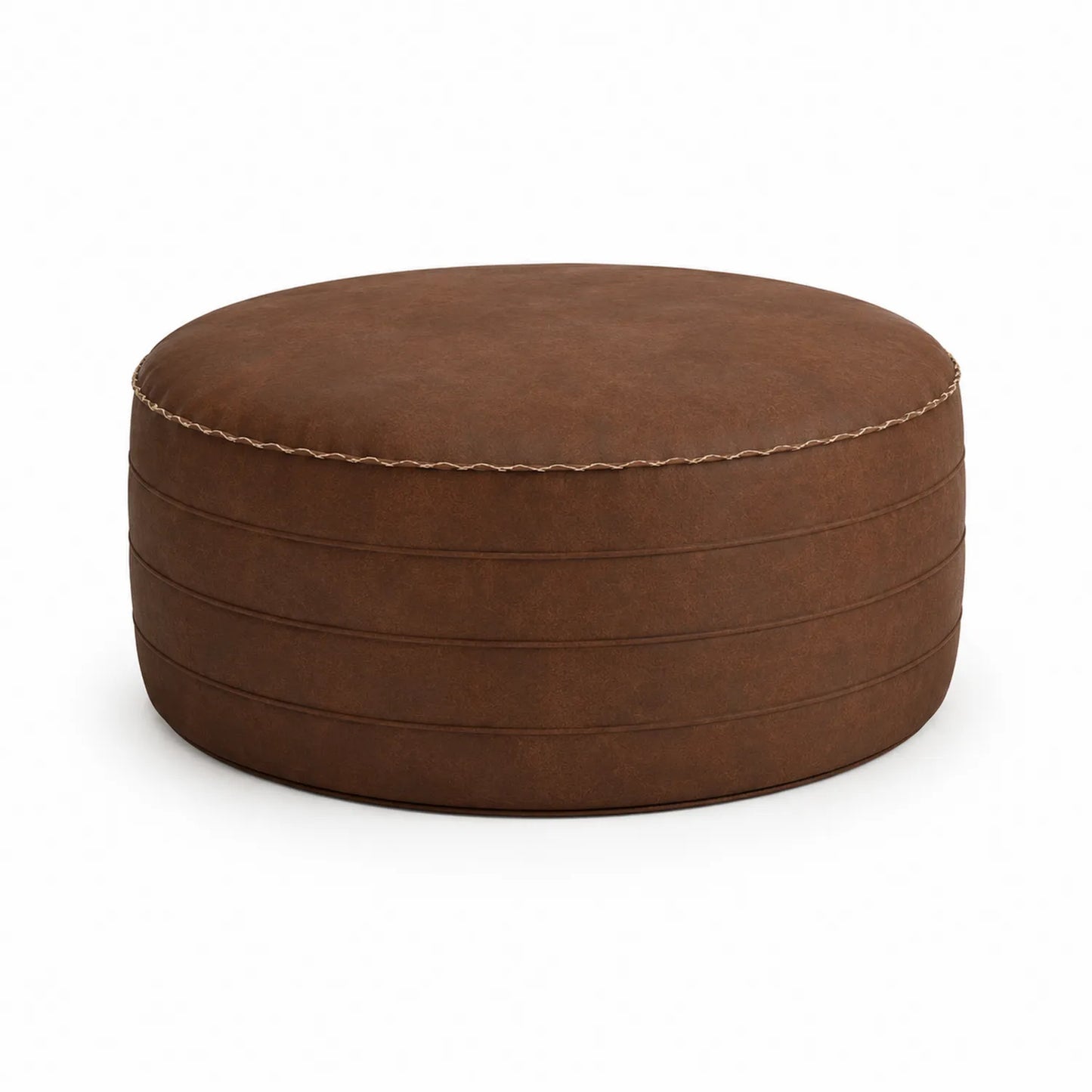 Pouf rond en cuir synthétique marron 70x35 cm