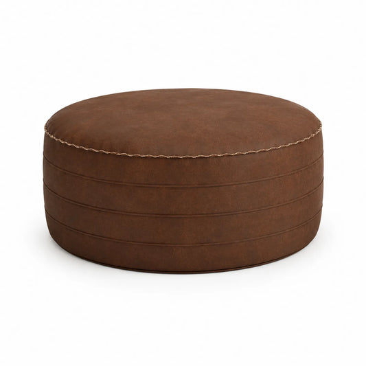 Pouf rond en cuir synthétique marron 70x35 cm