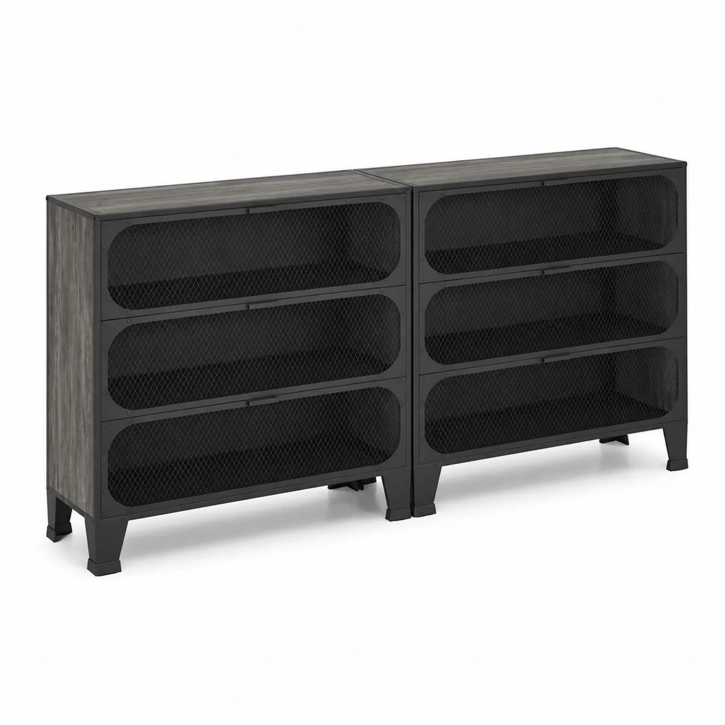 Étagère en Métal Noir et Bois à 6 Compartiments
