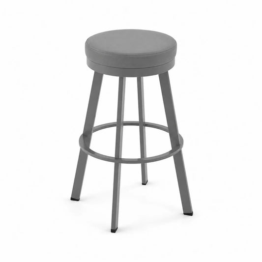 Tabouret de bar rond en métal et cuir synthétique Gris 75cm