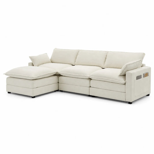Canapé d'angle modulable en tissu polyester Beige avec rangement