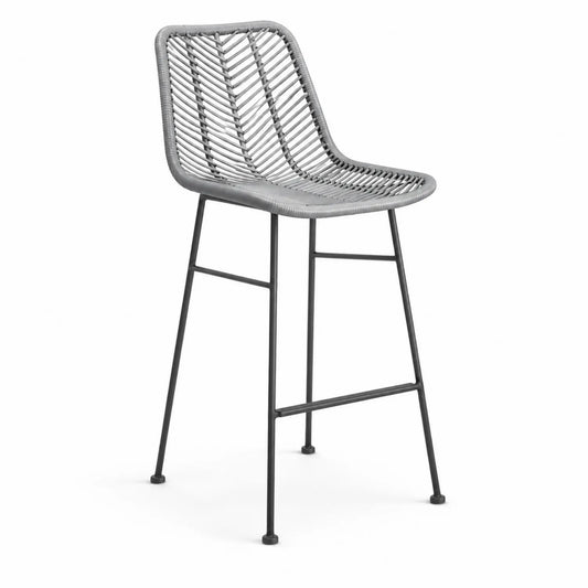 Chaise de bar en rotin gris avec structure en métal 100 cm