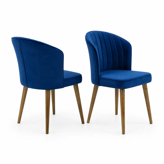 Chaises de salle à manger en velours bleu avec pieds en bois, lot de 2