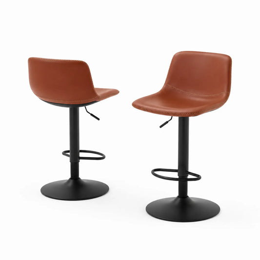 Lot de 2 tabourets de bar réglables en cuir synthétique brun et acier