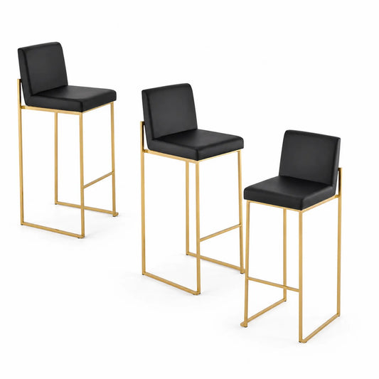 Lot de 3 tabourets de bar en cuir avec structure en métal doré