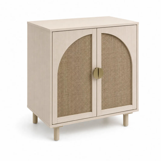 Armoire de rangement en bois avec portes en rotin