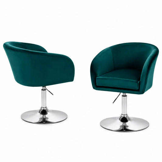 Fauteuil pivotant en velours avec base en métal, hauteur réglable