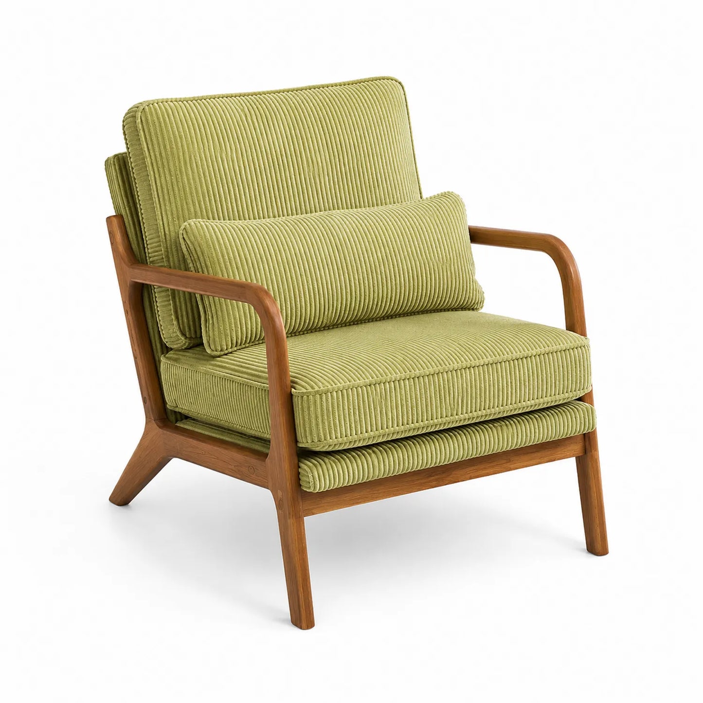 Fauteuil en Bois et Velours Côtelé Vert