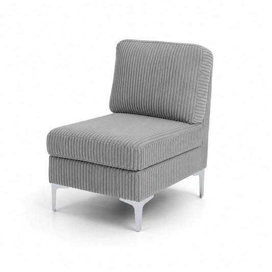 Chaise d'appoint en velours côtelé gris avec pieds en métal
