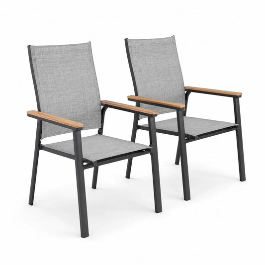 Lot de 2 chaises en aluminium et bois d'acacia Gris/Noir