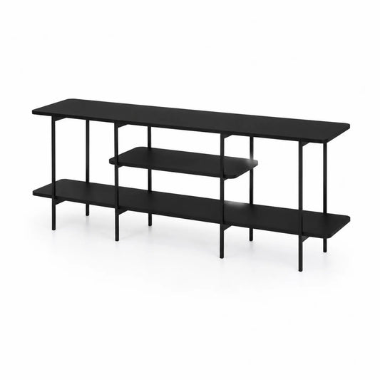 Console en acier noir avec étagères 150x30x70 cm