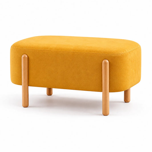 Banc ovale en polyester jaune avec pieds en bois