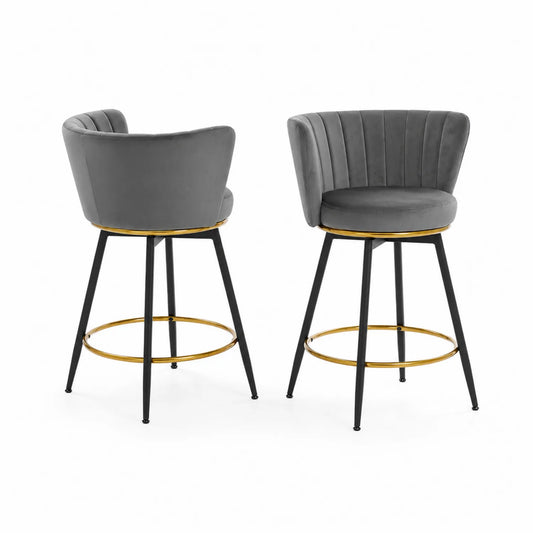 Tabourets de bar en velours et métal, ensemble de 2