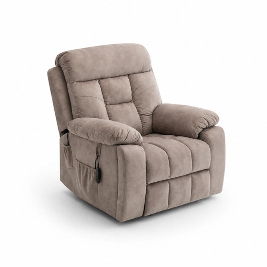 Fauteuil inclinable en tissu microfibre beige avec fonction de massage