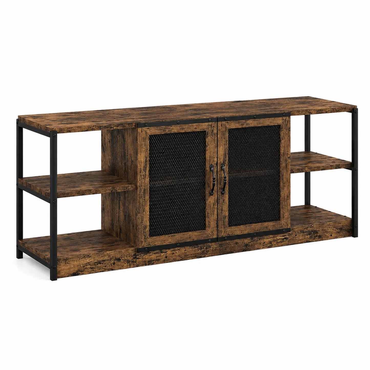 Meuble TV en bois et métal avec portes en maille 140 cm