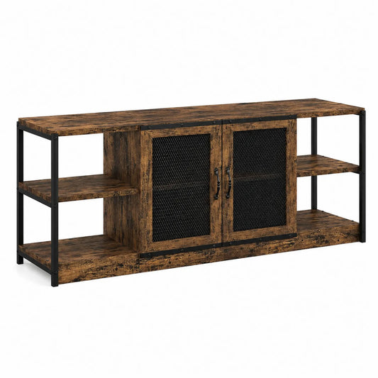 Meuble TV en bois et métal avec portes en maille 140 cm