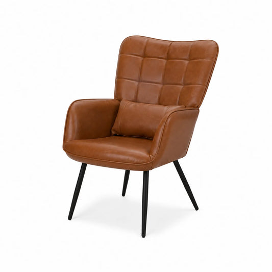 Fauteuil en cuir synthétique marron avec pieds en métal noir