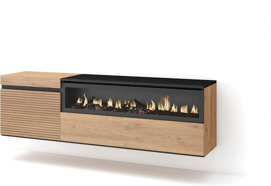 Meuble TV, 65 pouces, 150x45x35cm, foyer électrique, Skraut Home