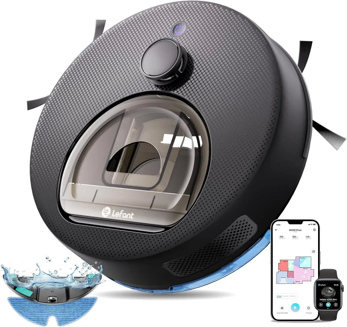 Lefant M330 3en1 Robot aspirateur, 3 niveaux, noir, APP/Alexa, 5000Pa, 150Min, Système Freemove 3, 3 Niveaux d'Aspiration