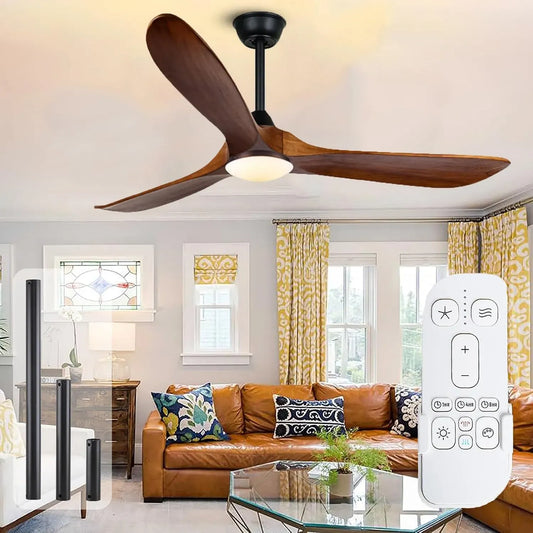 Ventilateur, extérieur, minuteur, silencieux, 3 pales en bois réversibles, silencieux et économe en énergie, 6 vitesses avec fonction minuterie